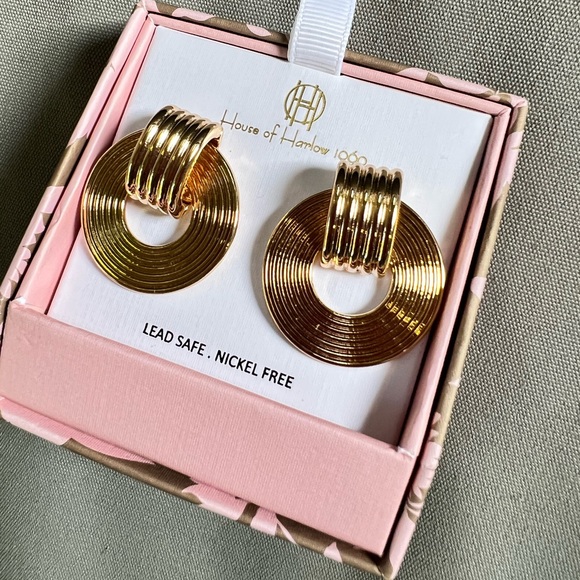 NEW House of Harlow 1960 Gold Circle Earrings with box NIB - Picture 4 of 5